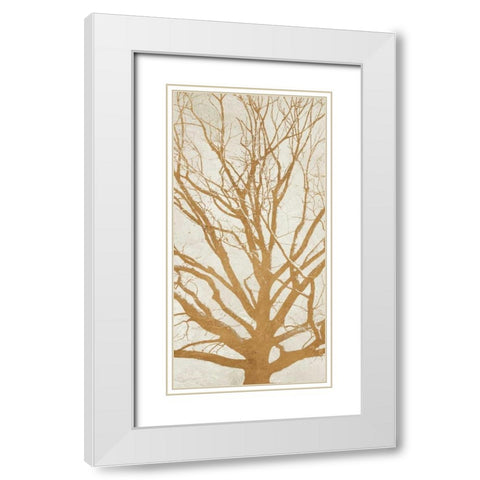 Golden Tree II White Modern Wood Framed Art Print with Double Matting by Aprile, Alessio