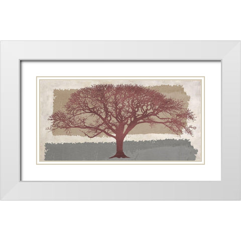 Burgundy Tree on abstract background White Modern Wood Framed Art Print with Double Matting by Aprile, Alessio
