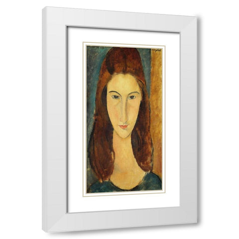 Jeanne Hebuterne White Modern Wood Framed Art Print with Double Matting by Modigliani, Amedeo