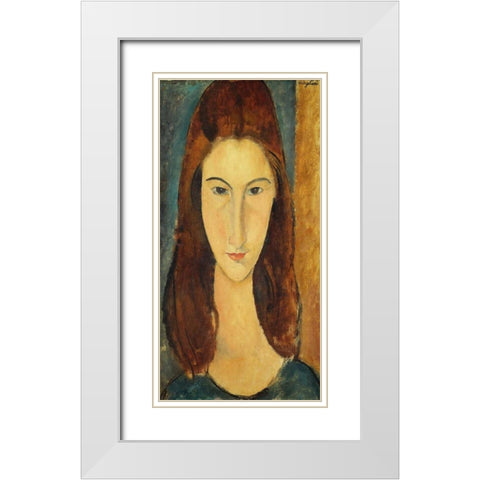Jeanne Hebuterne White Modern Wood Framed Art Print with Double Matting by Modigliani, Amedeo