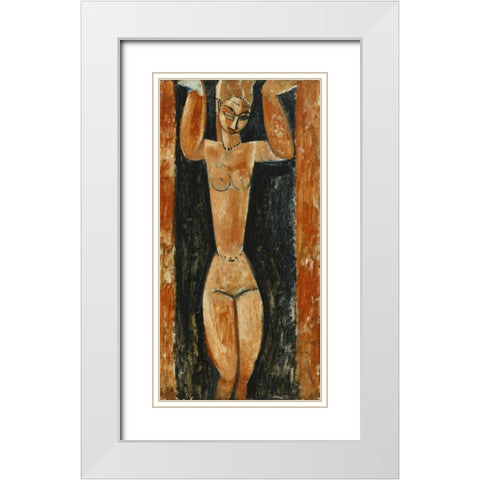 Caryatid White Modern Wood Framed Art Print with Double Matting by Modigliani, Amedeo
