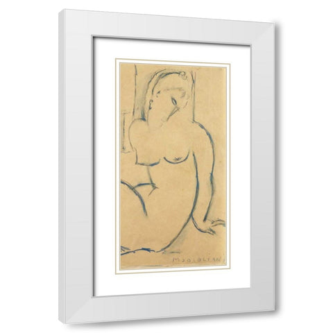 Seated Woman White Modern Wood Framed Art Print with Double Matting by Modigliani, Amedeo