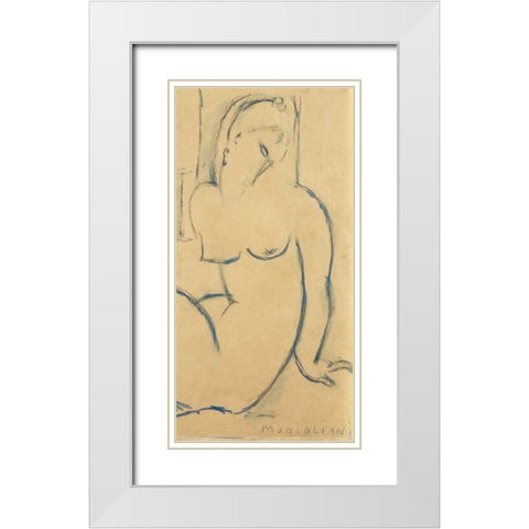 Seated Woman White Modern Wood Framed Art Print with Double Matting by Modigliani, Amedeo