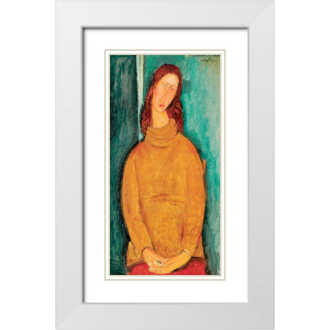 Portrait of Jeanne HeÂ´buterne White Modern Wood Framed Art Print with Double Matting by Modigliani, Amedeo