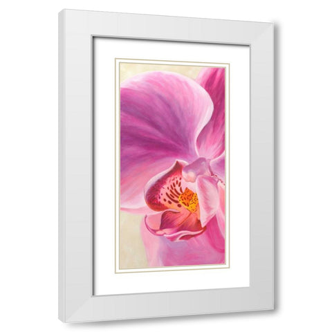 Purple Orchids I White Modern Wood Framed Art Print with Double Matting by Ann, Cynthia