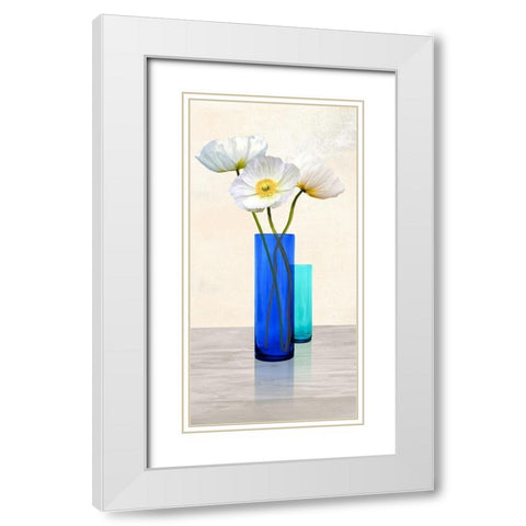 Poppies in crystal vases (Aqua II) White Modern Wood Framed Art Print with Double Matting by Cynthia, Ann