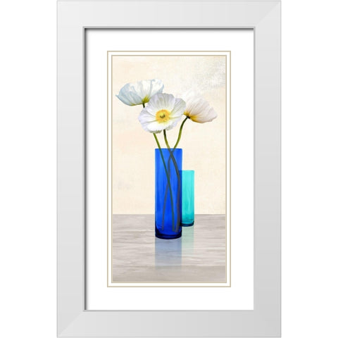 Poppies in crystal vases (Aqua II) White Modern Wood Framed Art Print with Double Matting by Cynthia, Ann