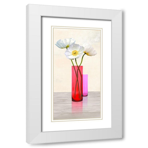 Poppies in crystal vases (Purple II) White Modern Wood Framed Art Print with Double Matting by Cynthia, Ann