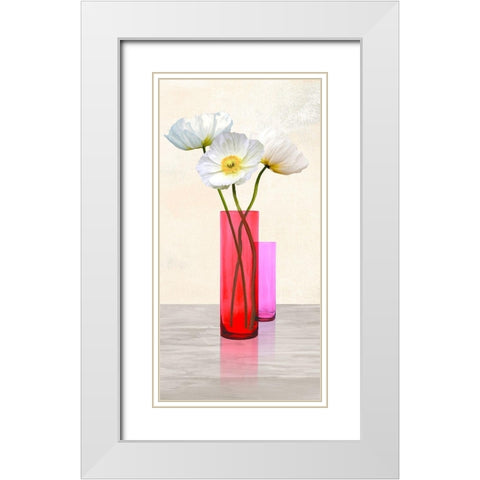 Poppies in crystal vases (Purple II) White Modern Wood Framed Art Print with Double Matting by Cynthia, Ann