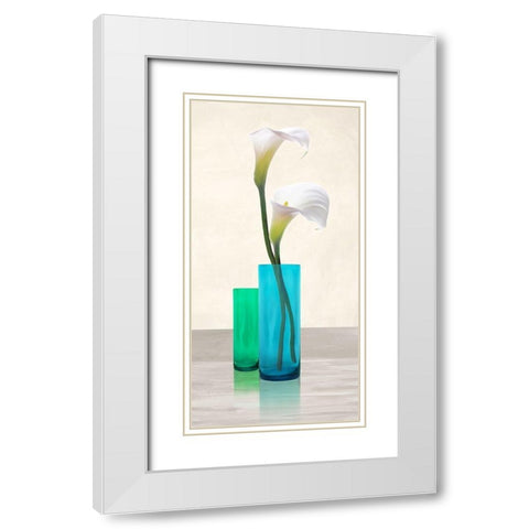 Callas in crystal vases I White Modern Wood Framed Art Print with Double Matting by Cynthia, Ann