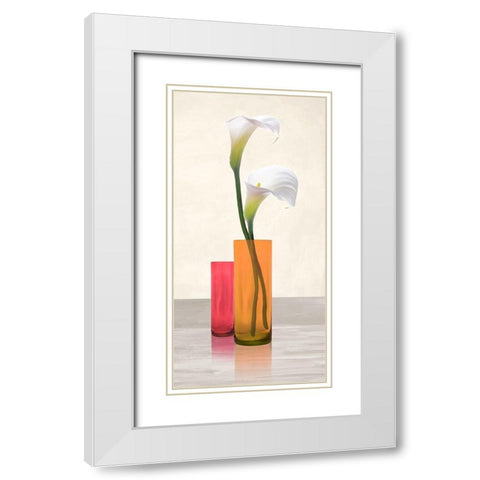 Callas in crystal vases II White Modern Wood Framed Art Print with Double Matting by Cynthia, Ann