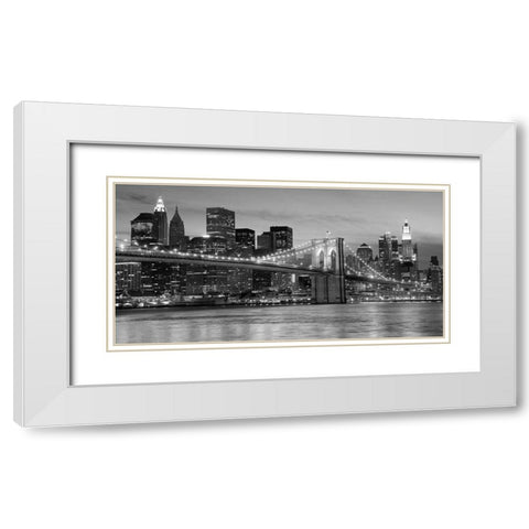 Brooklyn Bridge at Night White Modern Wood Framed Art Print with Double Matting by Anonymous