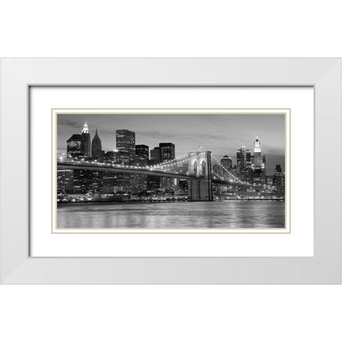Brooklyn Bridge at Night White Modern Wood Framed Art Print with Double Matting by Anonymous