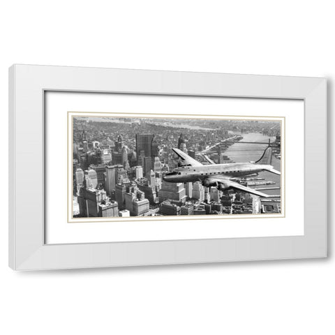 Flying over Manhattan, NYC White Modern Wood Framed Art Print with Double Matting by Anonymous
