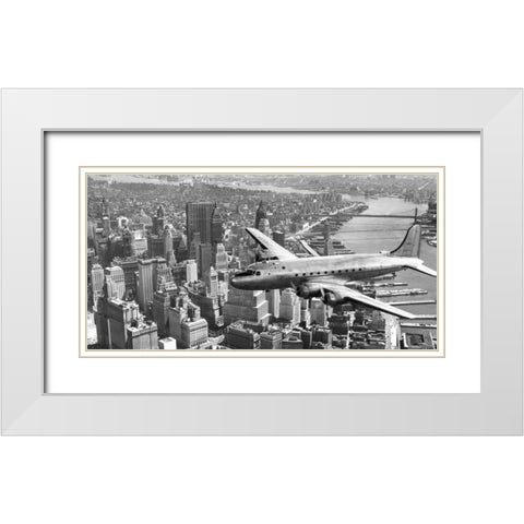 Flying over Manhattan, NYC White Modern Wood Framed Art Print with Double Matting by Anonymous