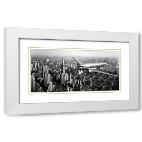 DC-4 over Manhattan, NYC White Modern Wood Framed Art Print with Double Matting by Anonymous