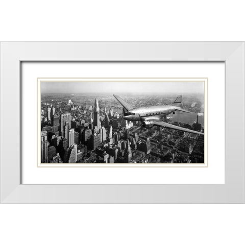 DC-4 over Manhattan, NYC White Modern Wood Framed Art Print with Double Matting by Anonymous