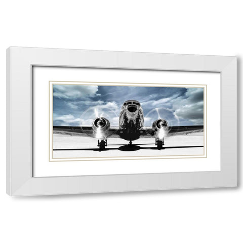Airplaine taking off in a blue sky White Modern Wood Framed Art Print with Double Matting by Gasoline Images