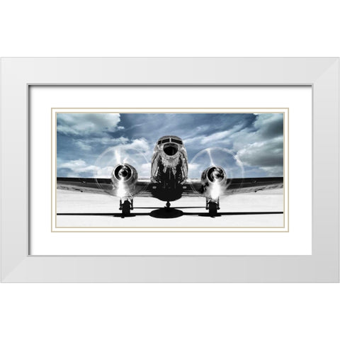 Airplaine taking off in a blue sky White Modern Wood Framed Art Print with Double Matting by Gasoline Images