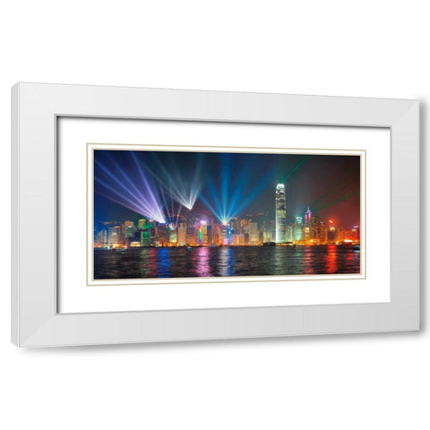 Symphony of lights, Hong Kong White Modern Wood Framed Art Print with Double Matting by Anonymous