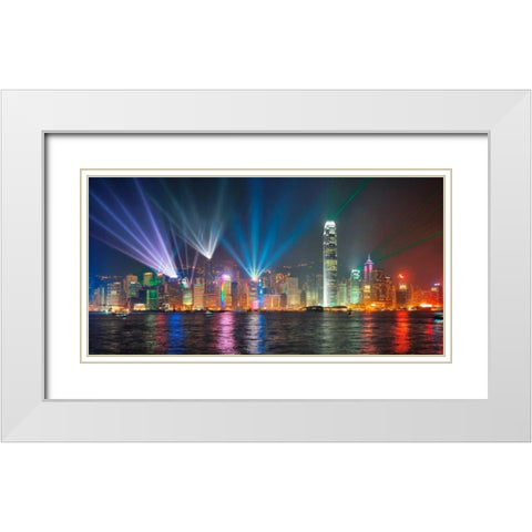 Symphony of lights, Hong Kong White Modern Wood Framed Art Print with Double Matting by Anonymous