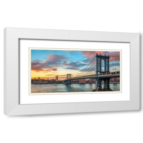 Manhattan Bridge at sunset, NYC White Modern Wood Framed Art Print with Double Matting by Anonymous