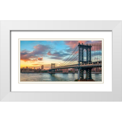 Manhattan Bridge at sunset, NYC White Modern Wood Framed Art Print with Double Matting by Anonymous