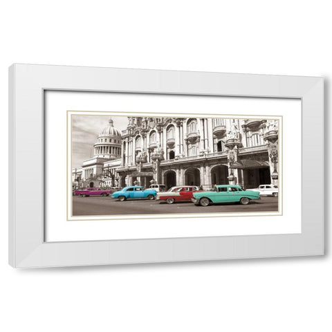 Vintage American cars in Havana, Cuba White Modern Wood Framed Art Print with Double Matting by Anonymous