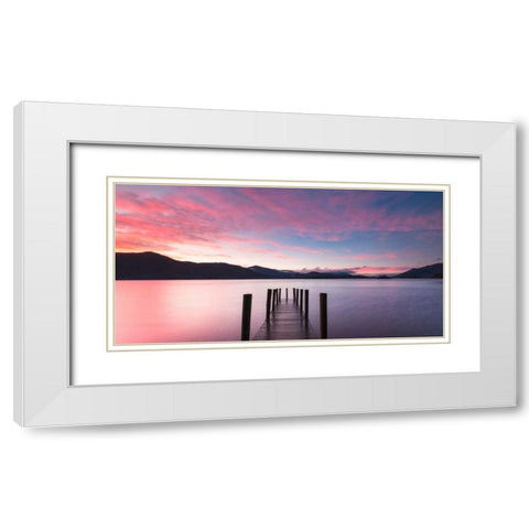Twilight on lake, UK White Modern Wood Framed Art Print with Double Matting by Anonymous