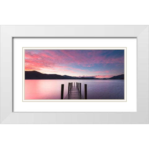 Twilight on lake, UK White Modern Wood Framed Art Print with Double Matting by Anonymous