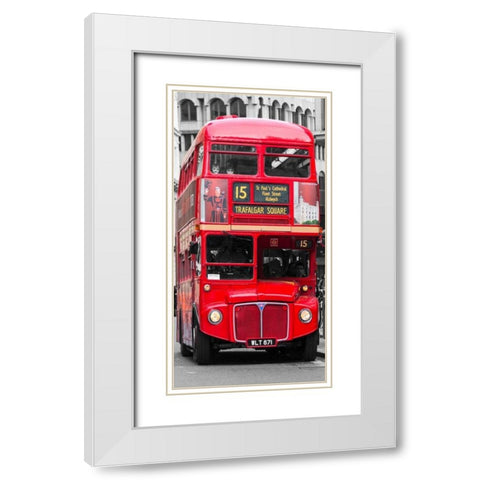 Double-Decker bus, London White Modern Wood Framed Art Print with Double Matting by Pangea Images