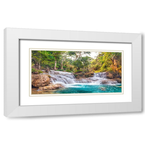 Kuang Si Falls, Luang Prabang, Laos White Modern Wood Framed Art Print with Double Matting by Pangea Images