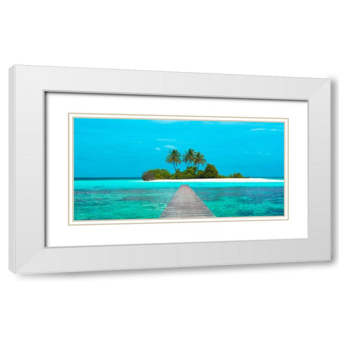 Jetty and Maldivian island White Modern Wood Framed Art Print with Double Matting by Pangea Images