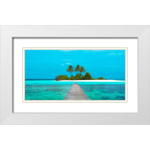 Jetty and Maldivian island White Modern Wood Framed Art Print with Double Matting by Pangea Images