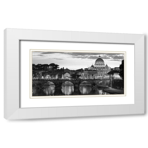 Night view at St. Peters cathedral, Rome White Modern Wood Framed Art Print with Double Matting by Anonymous