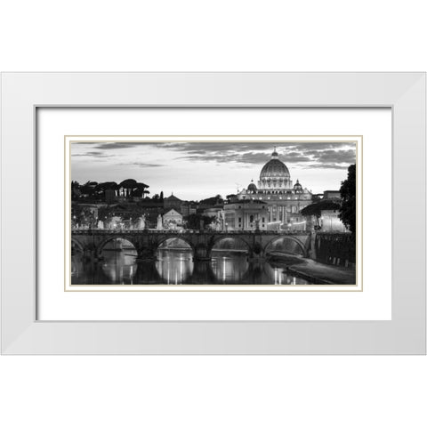 Night view at St. Peters cathedral, Rome White Modern Wood Framed Art Print with Double Matting by Anonymous
