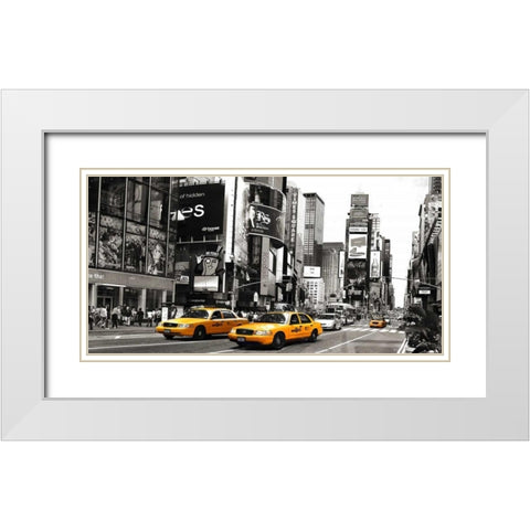 Taxi in Times Square, NYC White Modern Wood Framed Art Print with Double Matting by Anonymous