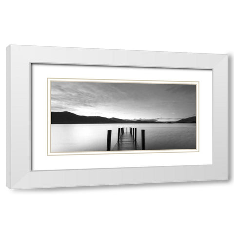 Twilight on lake, UK White Modern Wood Framed Art Print with Double Matting by Anonymous