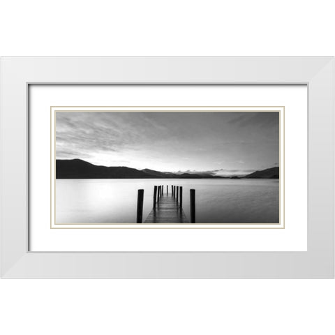 Twilight on lake, UK White Modern Wood Framed Art Print with Double Matting by Anonymous