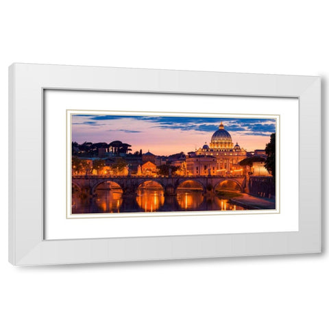Night view at St. Peters cathedral, Rome White Modern Wood Framed Art Print with Double Matting by Anonymous