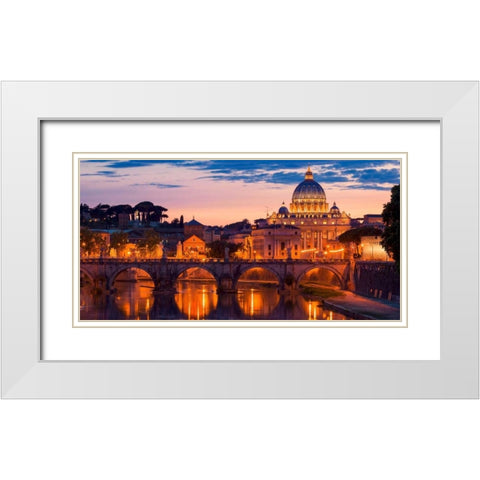 Night view at St. Peters cathedral, Rome White Modern Wood Framed Art Print with Double Matting by Anonymous