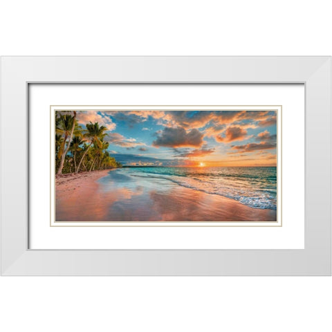 Beach in Maui, Hawaii, at sunset White Modern Wood Framed Art Print with Double Matting by Pangea Images