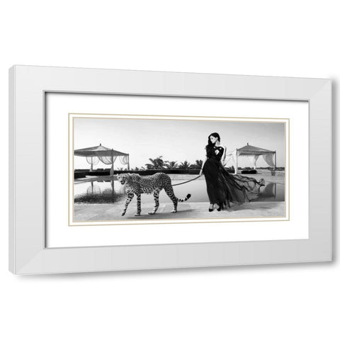 Woman with Cheetah White Modern Wood Framed Art Print with Double Matting by Lauren, Julian