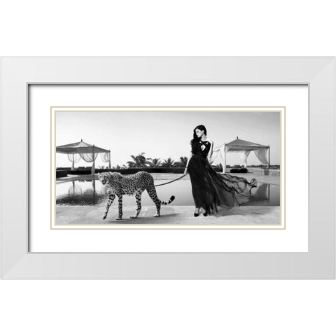Woman with Cheetah White Modern Wood Framed Art Print with Double Matting by Lauren, Julian