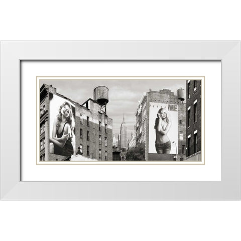 Billboards in Manhattan White Modern Wood Framed Art Print with Double Matting by Lauren, Julian