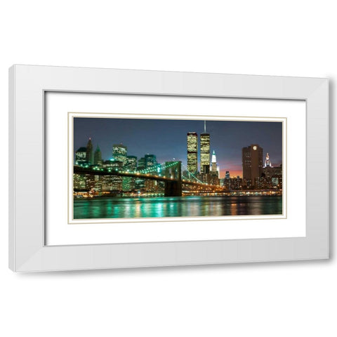 The Brooklyn Bridge and Twin Towers at Night White Modern Wood Framed Art Print with Double Matting by Mancini, Barry