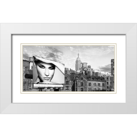 A Billboard in Manhattan White Modern Wood Framed Art Print with Double Matting by Lauren, Julian