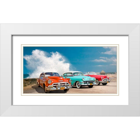 Cars in Avenida de Maceo- Havana- Cuba White Modern Wood Framed Art Print with Double Matting by Pangea Images