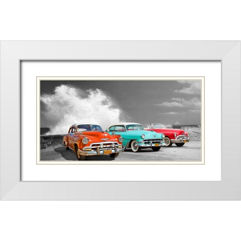 Cars in Avenida de Maceo- Havana- Cuba White Modern Wood Framed Art Print with Double Matting by Pangea Images
