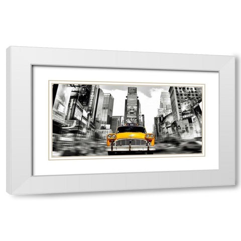 Vintage Taxi in Times Square, NYC White Modern Wood Framed Art Print with Double Matting by Lauren